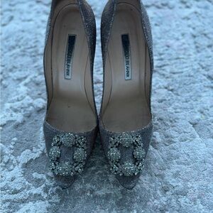 Manolo Blahnik Silver Embellished Heels